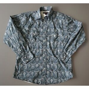 Pintlar Long Sleeve Pearl Snap Western Shirt Paisley Bandanna Teal Medium JBHS